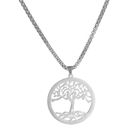 Perlstein Baum des Lebens 2 Seelen Halskette, Edelstahl, Silber, 60 cm