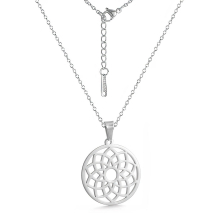 Perlstein Blume des Lebens Halskette, Edelstahl, Silber