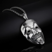 Perlstein Anonymous V Vendetta Halskette, Edelstahl, Silber, 60 cm